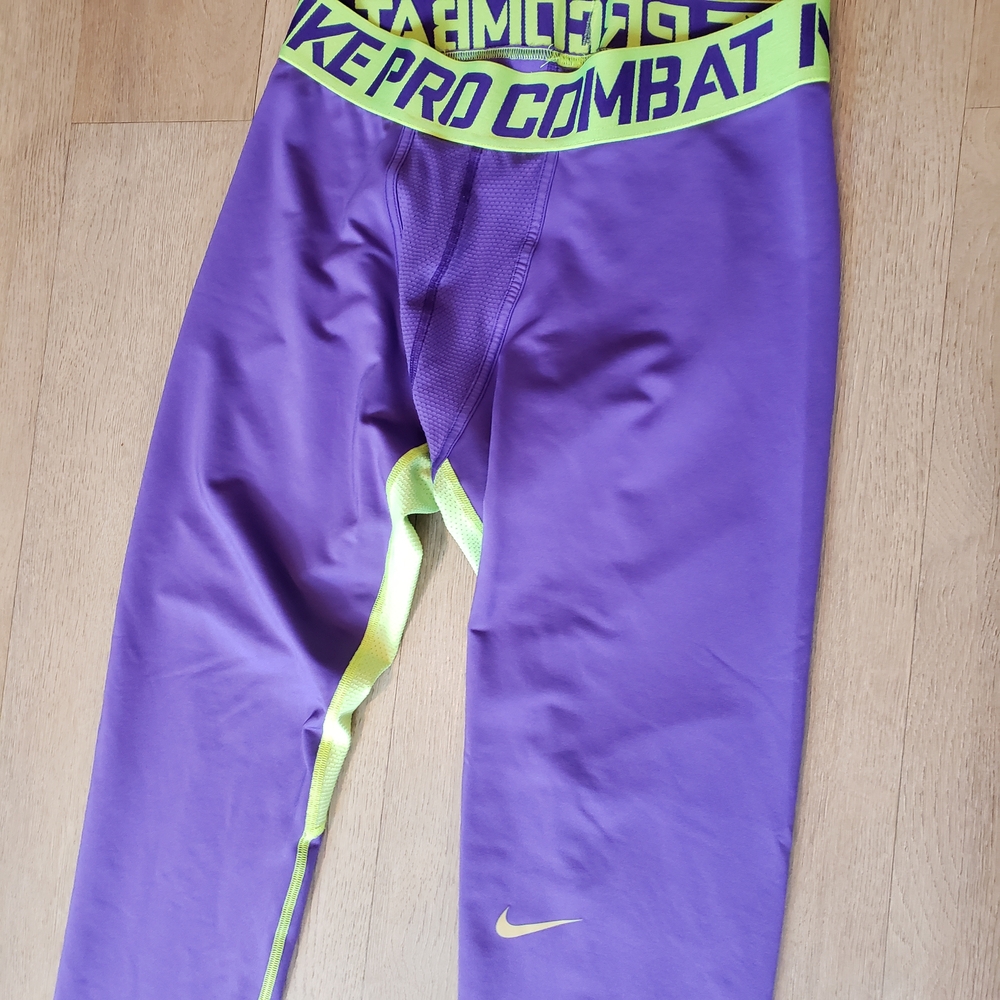Nike Pro Combat HYPERWARM Purple and Green Leggings - Picture 3 of 8